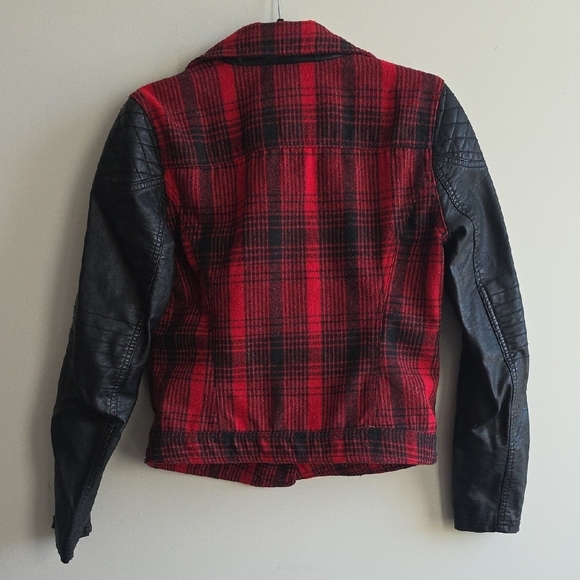 Ci Sono - Women's Red And Black Plaid Wool And Faux Leather Jacket - Size Medium - Picture 4 of 6